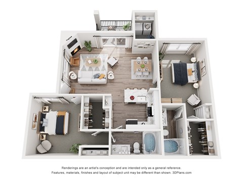 Floor plan for 2 beds, 2 baths, 1128 sqft